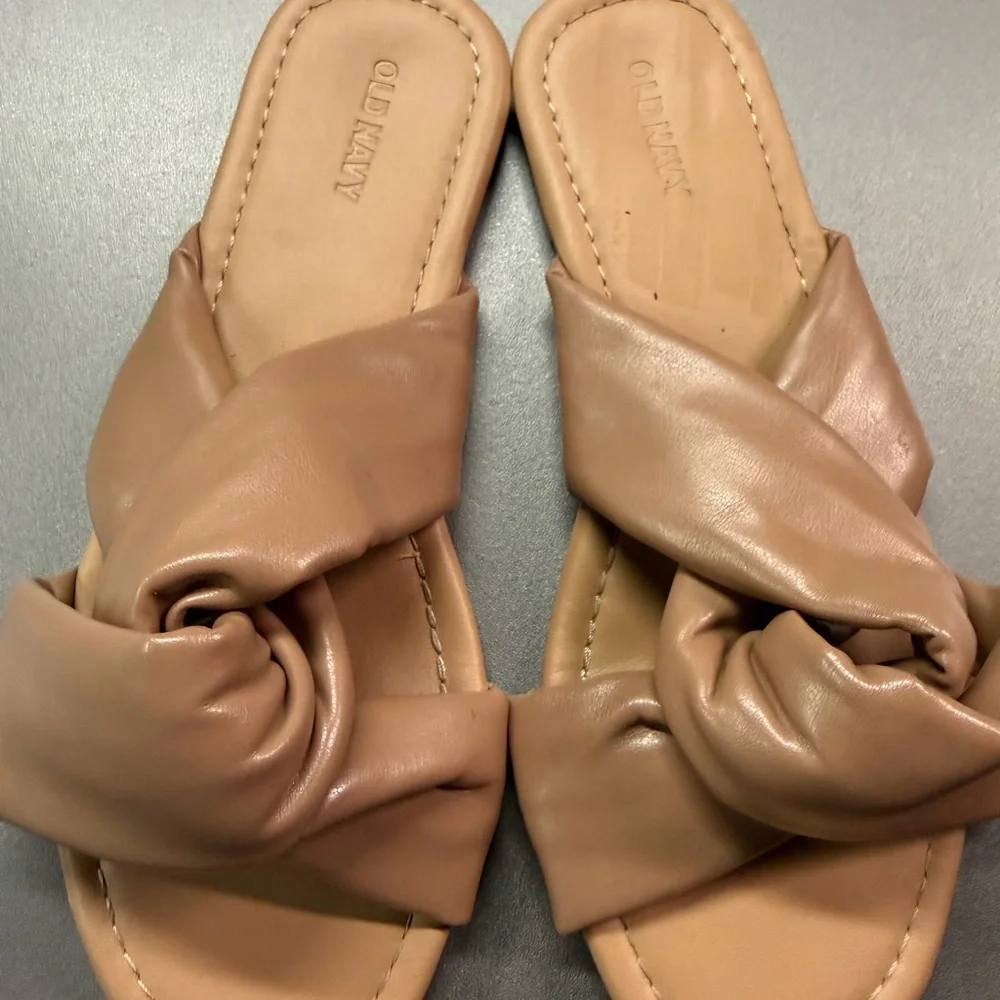 Old Navy Womens Tan Faux Leather‎ Twisted Knot Slide Sandals Size 7 Flat Neutral